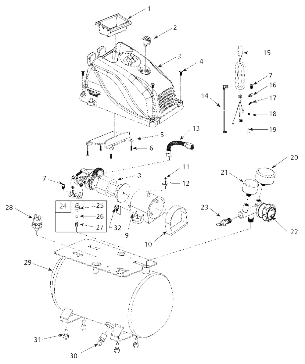 Air-Compressor Parts Diagram and Parts List for FP2604  Campbell Hausfeld Compressor